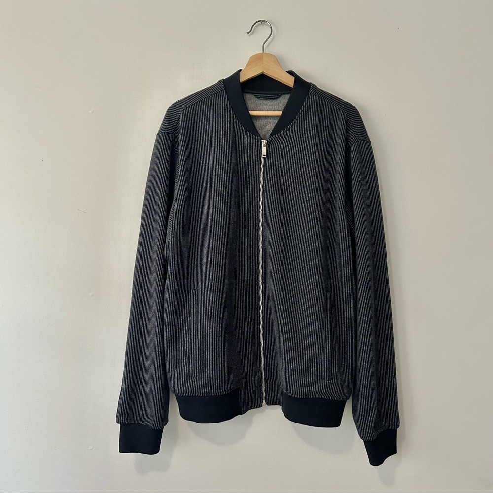 Zara Man Pinstripe Bomber Jacket Navy and White Stripe Size XL